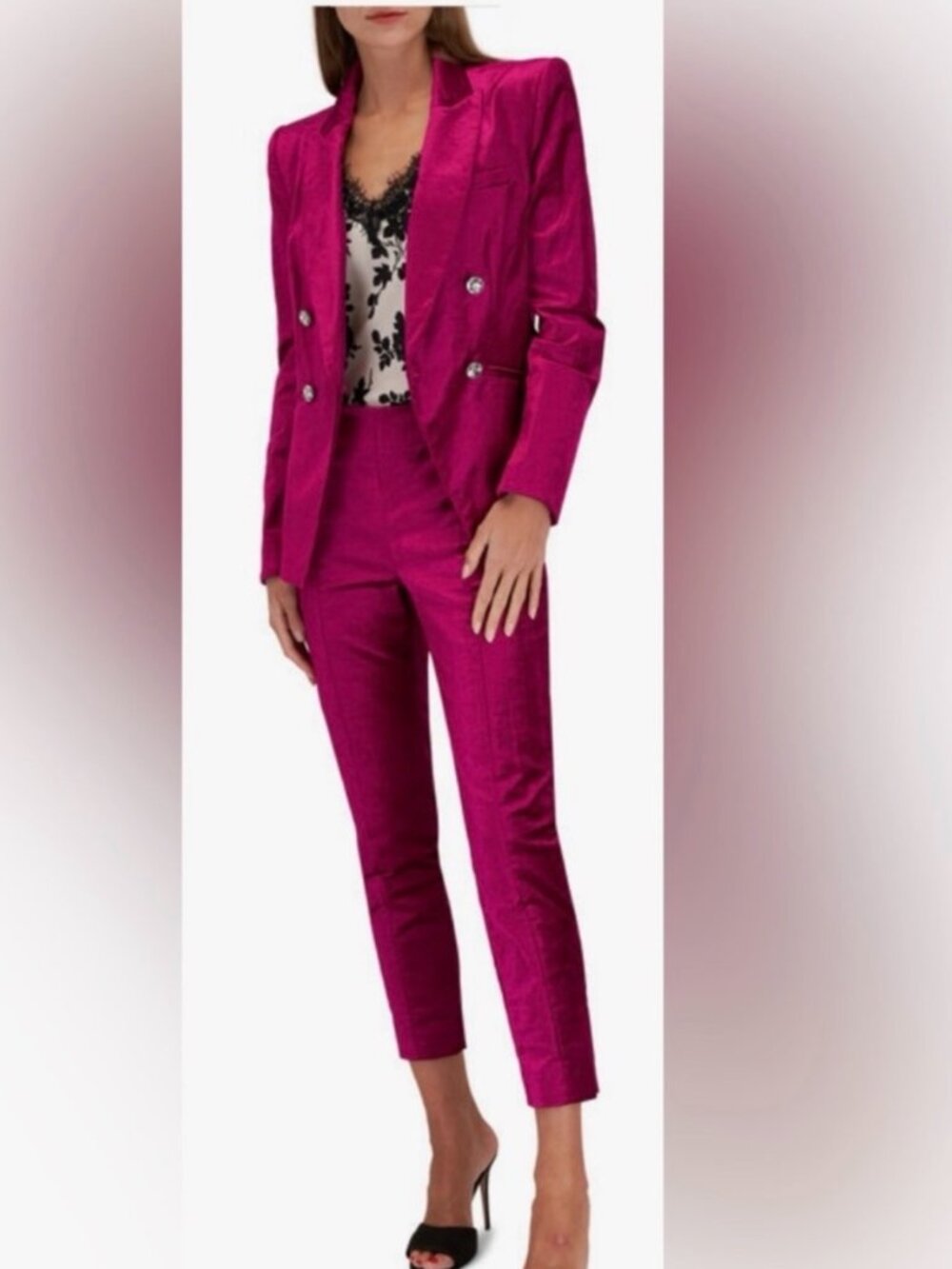 VERONICA BEARD Elam Fuchsia Velvet Dickey Jacket size 6 & Pants size 6